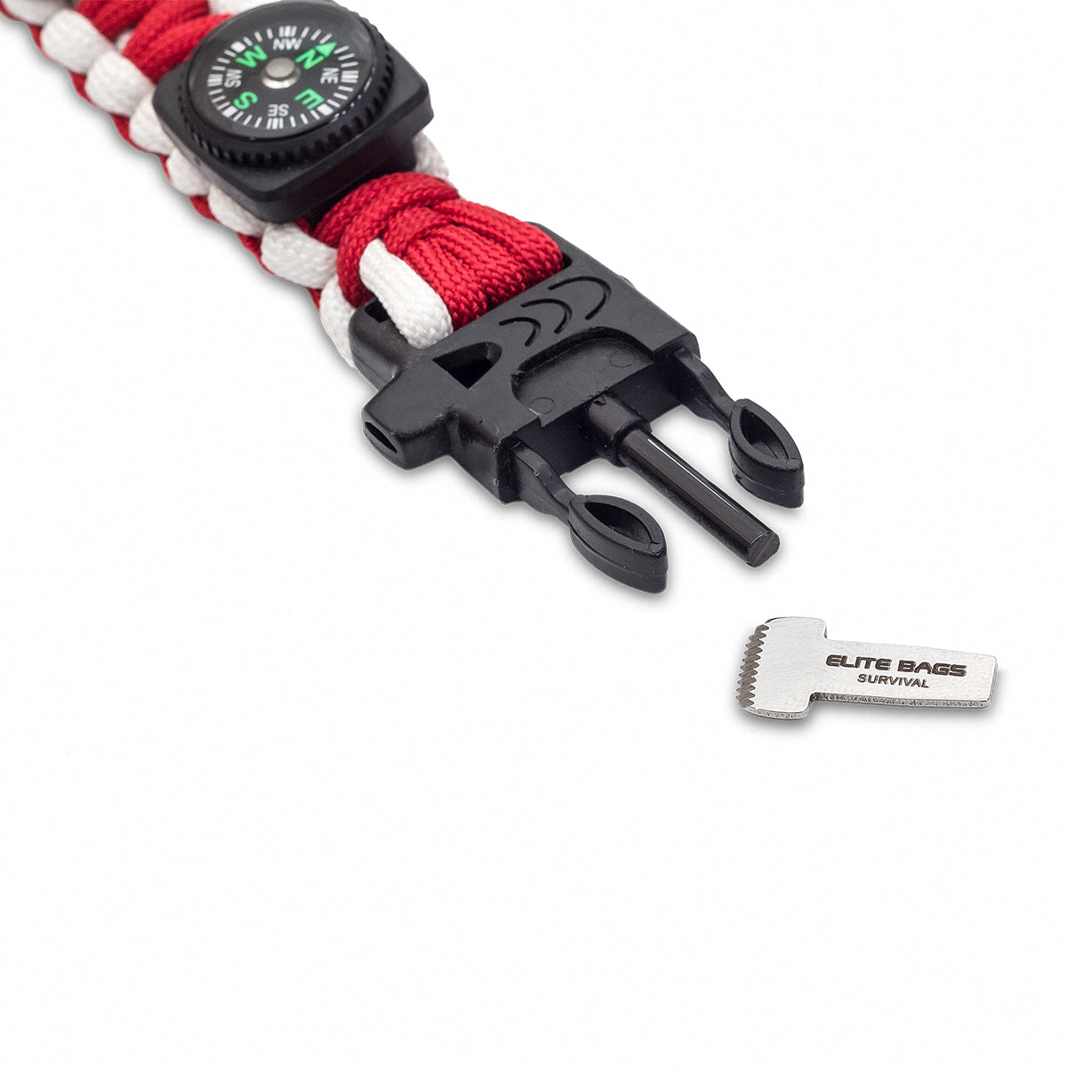 WRIST'S Rescue Fluorescent Bracelet - Paracord - Red & White
