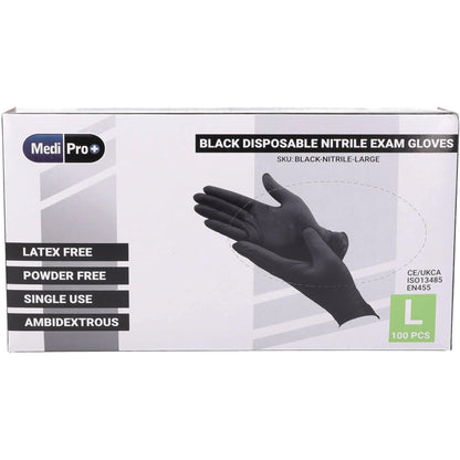 Black Nitrile Gloves - Box of 100 - Large