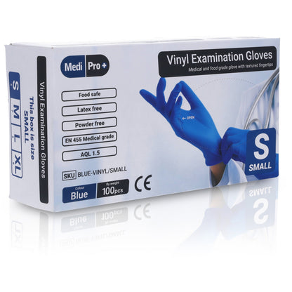 Blue Vinyl Exam Gloves - Cat III PPE Small x 100 - MediPro