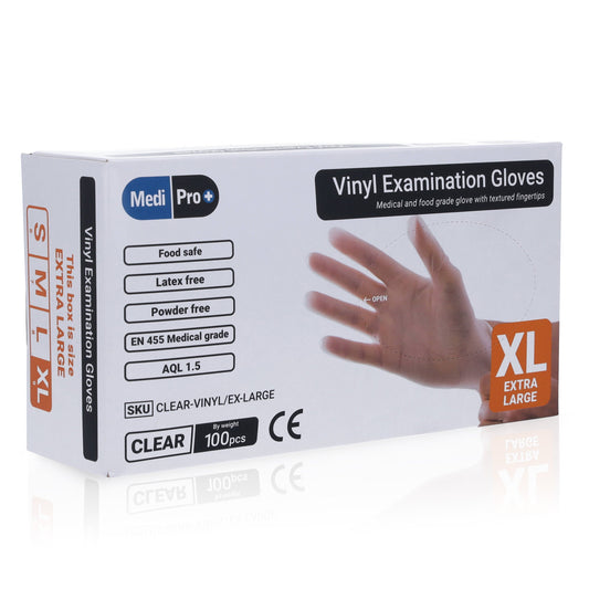 Clear Vinyl Exam Gloves - Cat III PPE Extra Large – Box of 100 - MediPro