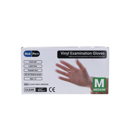 Clear Vinyl Exam Gloves - Cat III PPE Medium – Box of 100