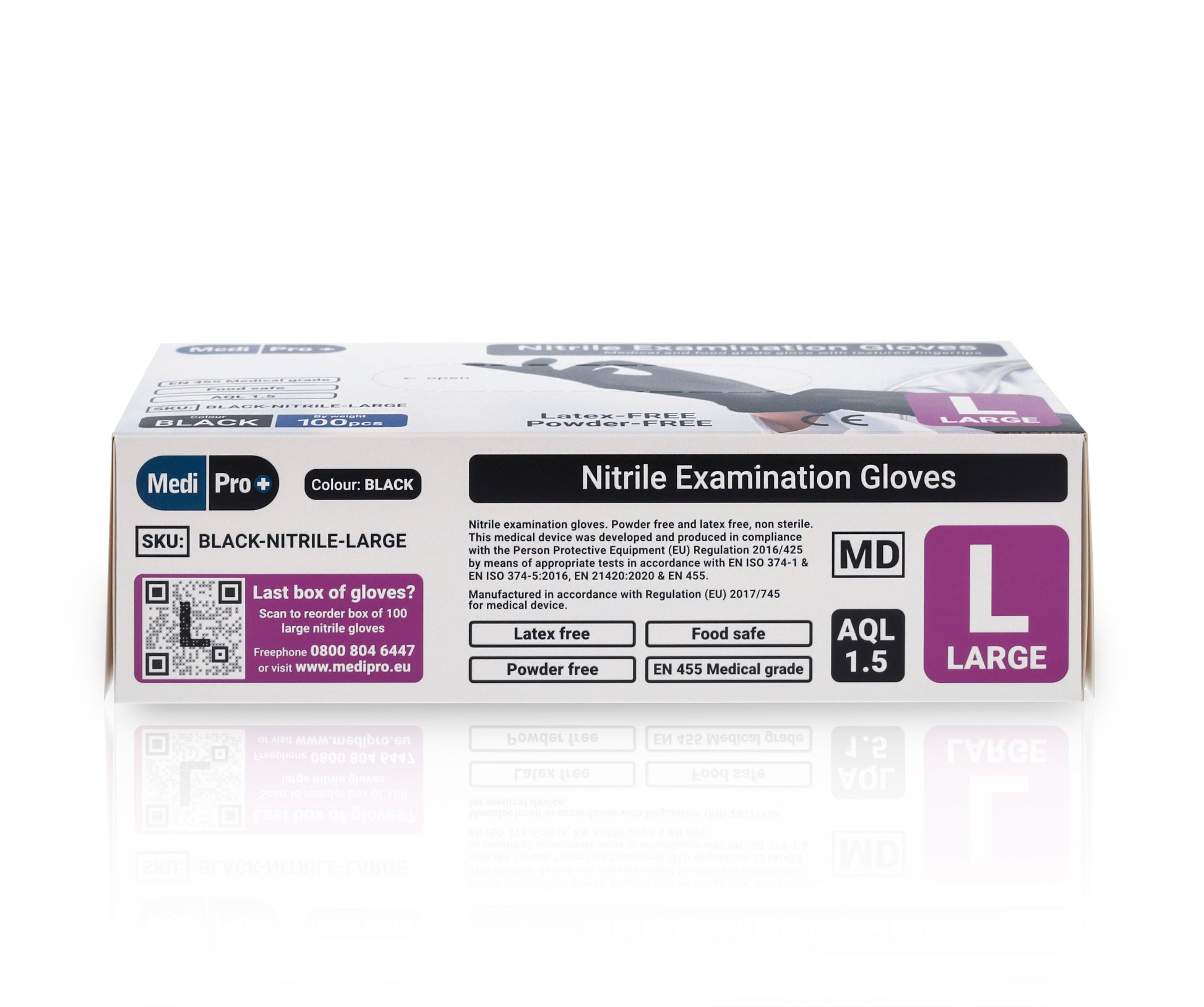 Black Nitrile Gloves - Box of 100 - Large - MediPro