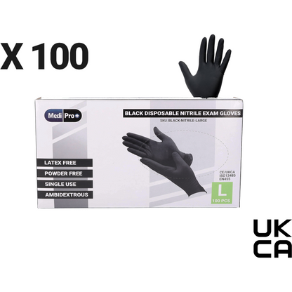 Black Nitrile Gloves - Box of 100 - Large