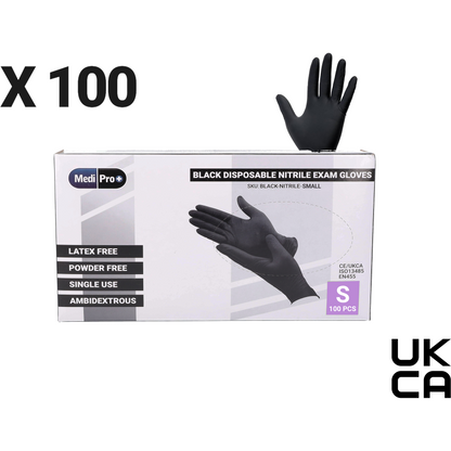 MediPro Black Nitrile Gloves - Box of 100 - Small