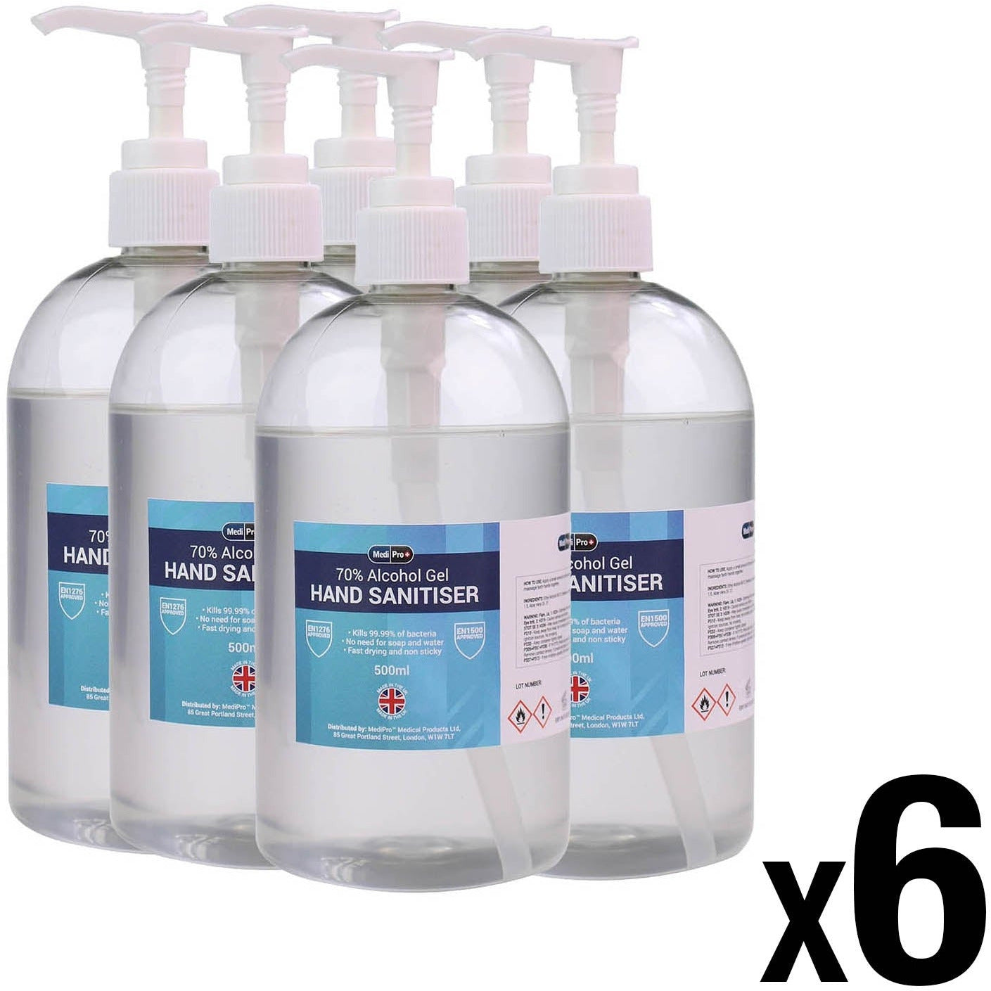 6 x 500ml MediPro 70% Alcohol Hand Sanitiser Gel (With Pump) - MediPro