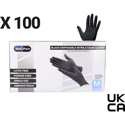 Black Nitrile Gloves - Box of 100 - Medium