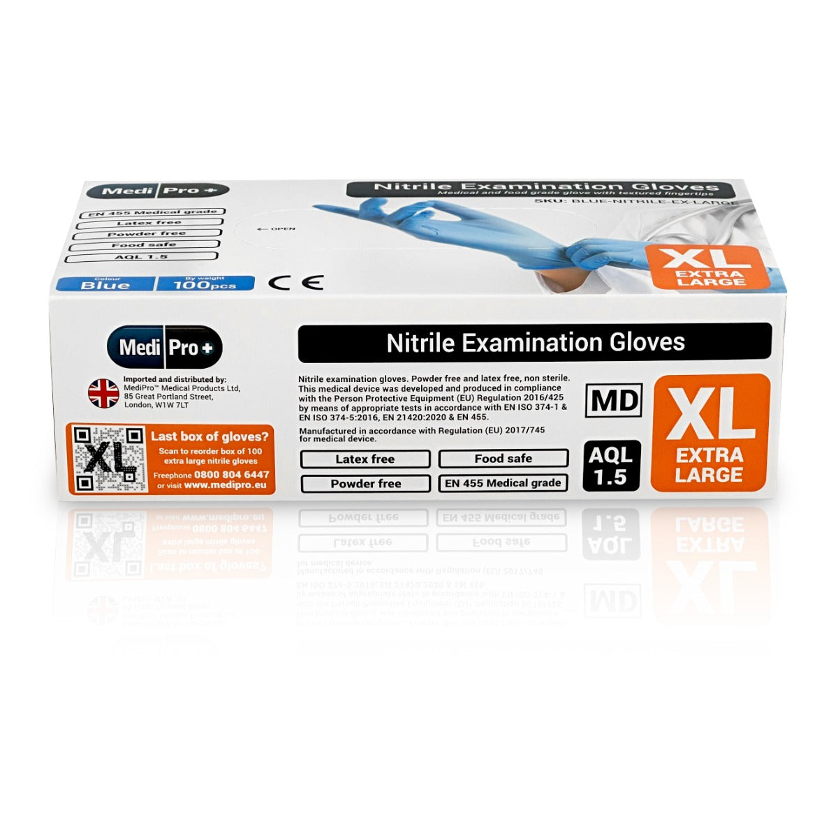 Blue Nitrile Gloves Medical Grade Cat III PPE Extra Large x 100 - MediPro