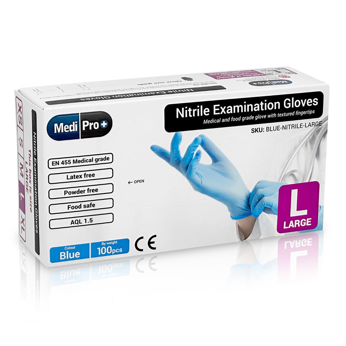 Blue Nitrile Gloves Medical Grade Cat III PPE Large x 100 - MediPro