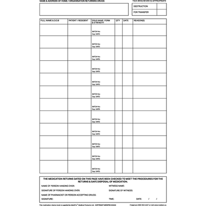 Medication Returns Book - Medipro - MediPro