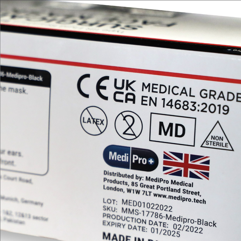 Black Surgical Face Masks - Type IIR Certified x 50 - MediPro
