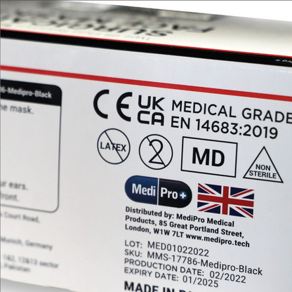 Black Surgical Face Masks - Type IIR Certified x 50 - MediPro