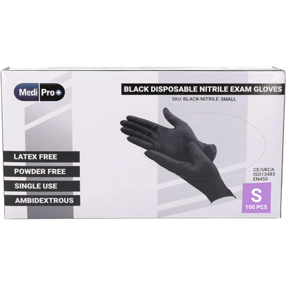 MediPro Black Nitrile Gloves - Box of 100 - Small