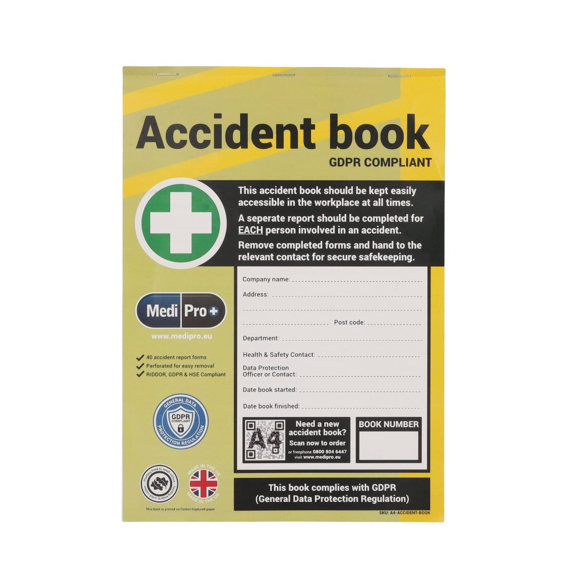 A4 Accident Book - GDPR Compliant - Medipro - MediPro