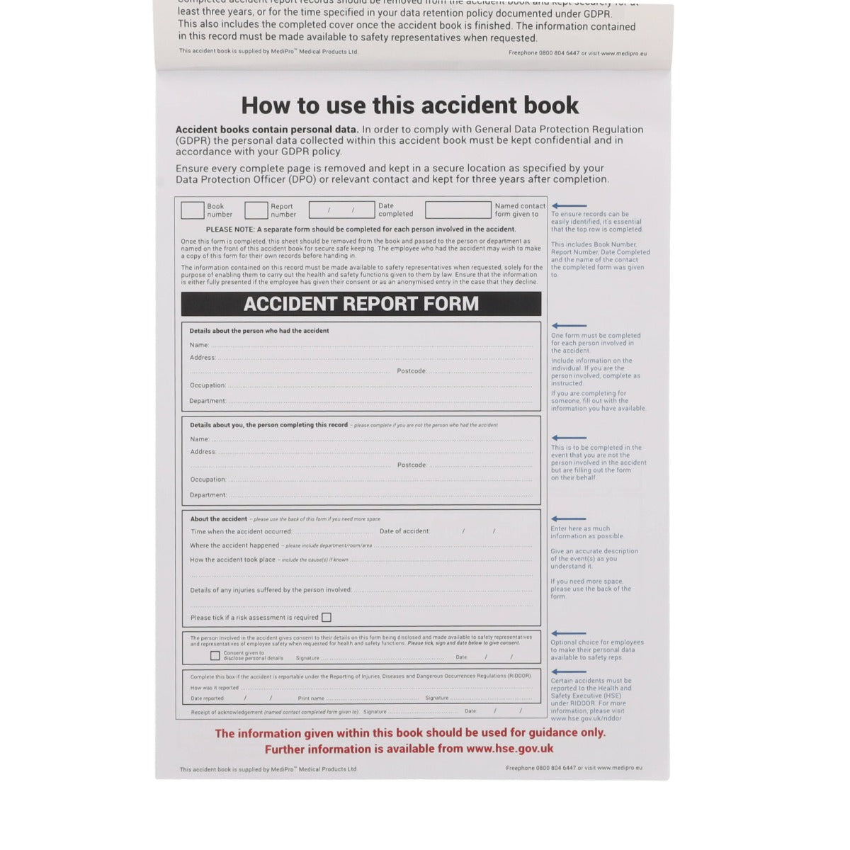 A5 Accident Book - GDPR Compliant - Medipro - MediPro