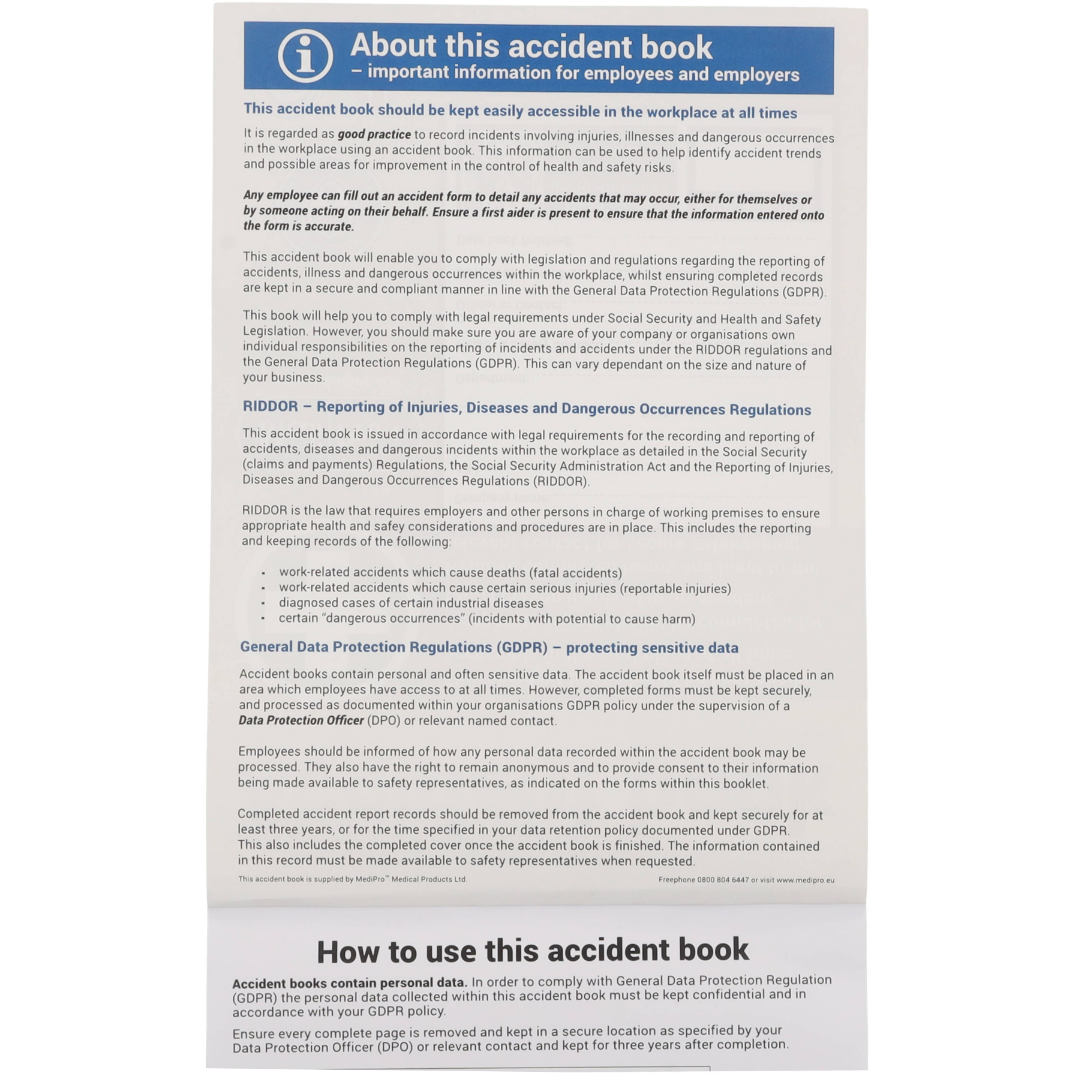 A5 Accident Book - GDPR Compliant - Medipro - MediPro