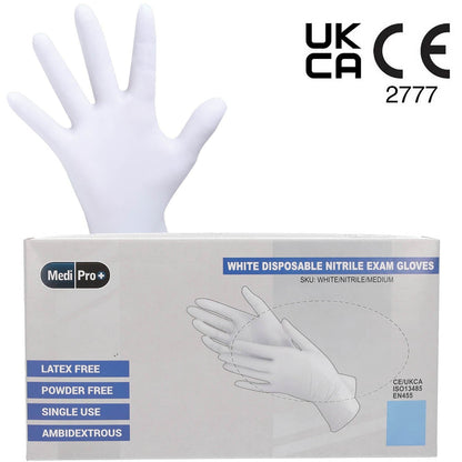 White Nitrile Gloves Medical Grade Cat III PPE Extra Small x 100 - MediPro