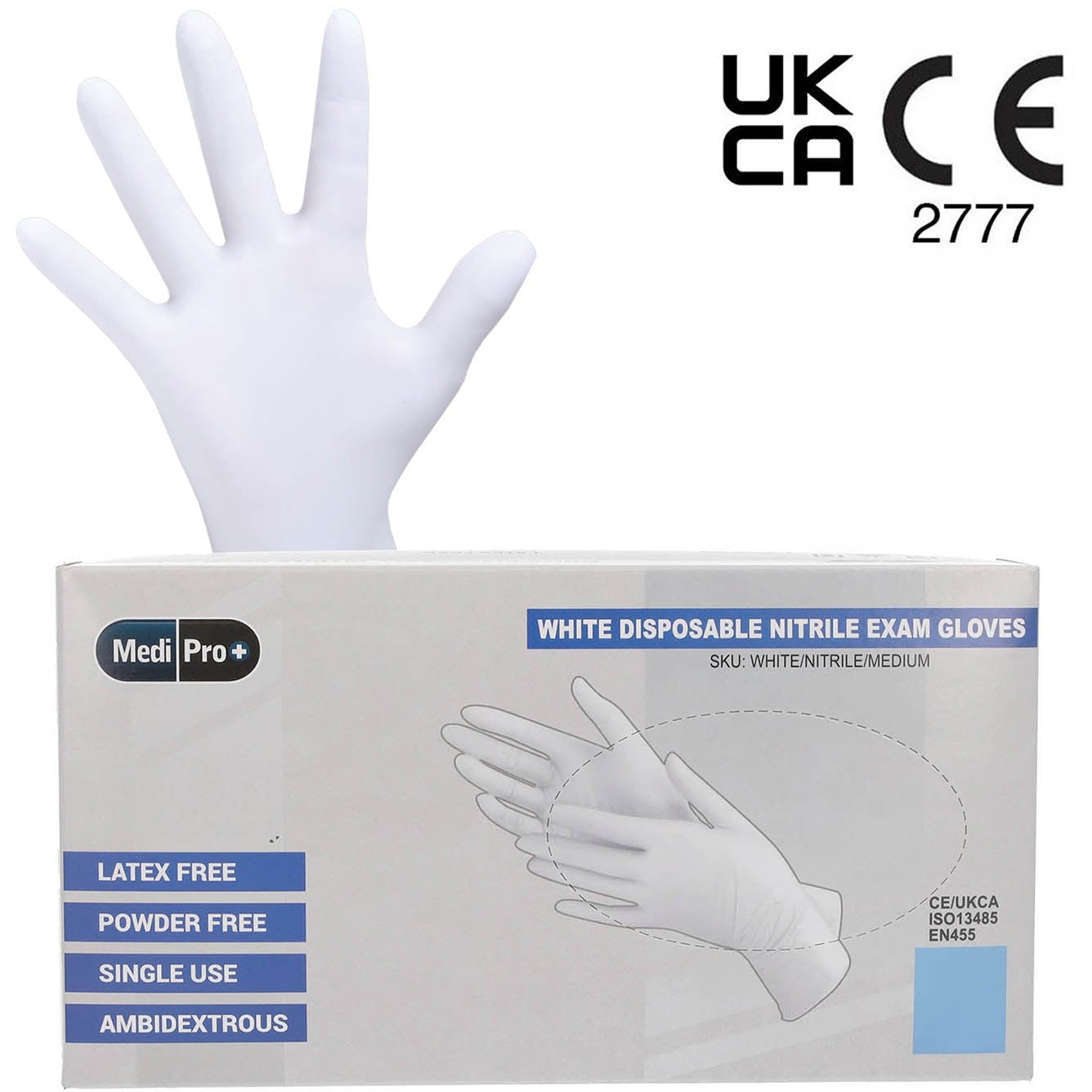 White Nitrile Gloves Medical Grade Cat III PPE Large x 100 - MediPro